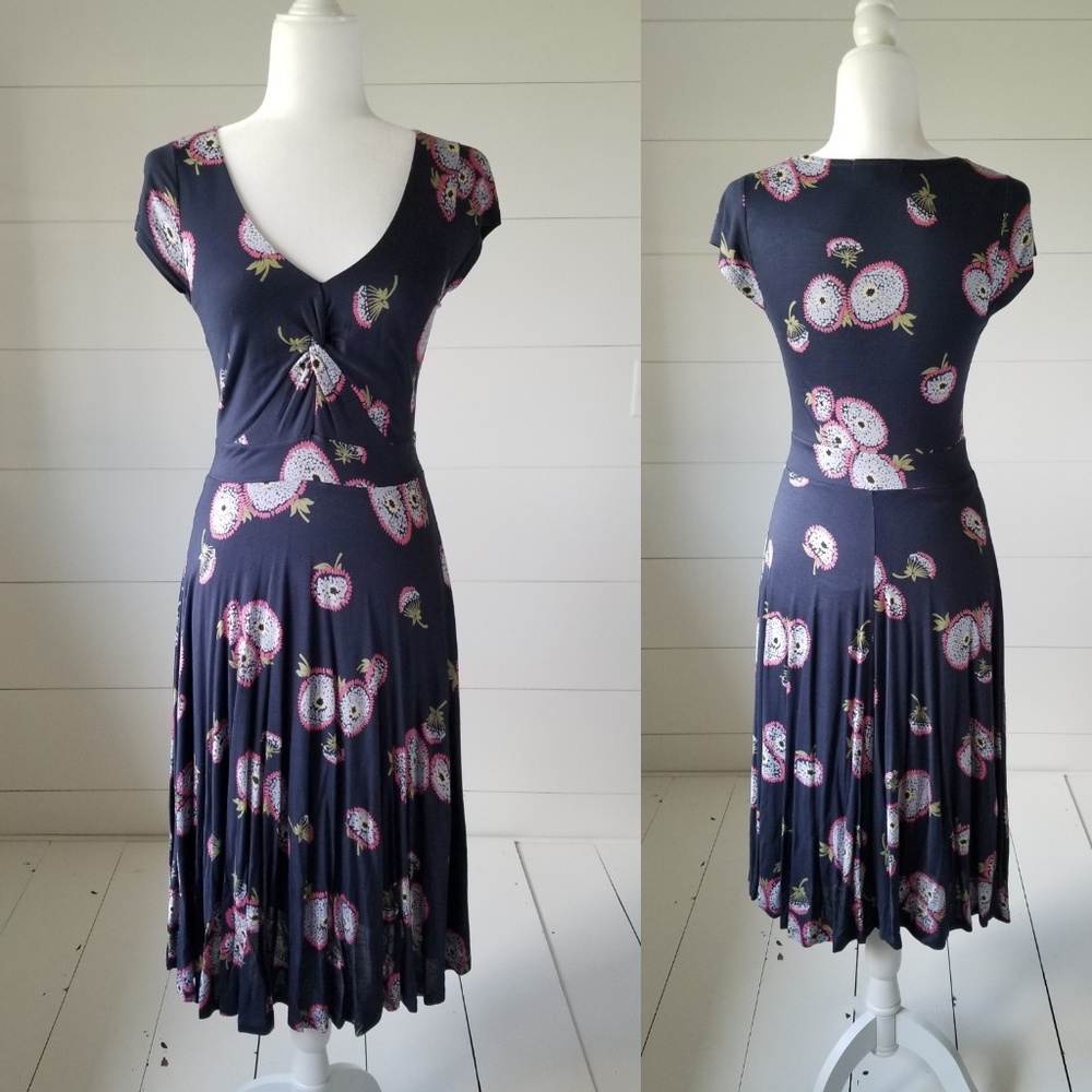 Boden Seville Navy Sunflower Twist Front Jersey Dress